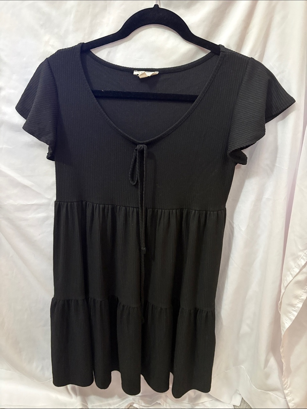 See You Monday Black Tiered Tie-Front Short Sleeve Tunic